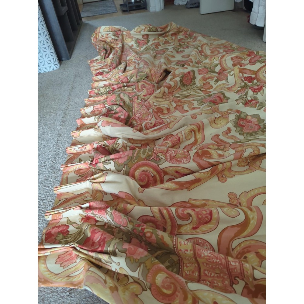 Pair Custom Designer French Pinch Pleat Lined Drapes 70" x 54" Paisley Floral - Picture 2 of 6